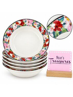 China Pearl DAISY Red Pink Blue Yellow Floral Fine China Soup Cereal Bowls Set 5
